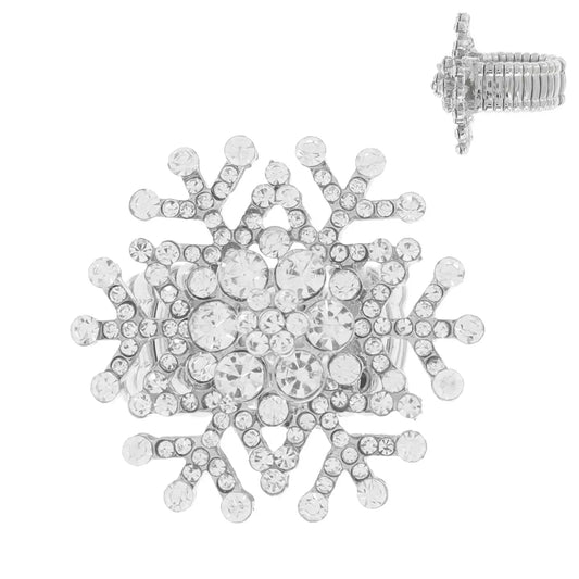 Christmas Crystal Snowflake Stretch Cocktail Ring-Silver