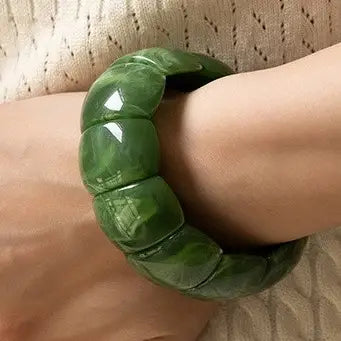 Color-Block Acrylic Stretch Cord Bracelet-Green