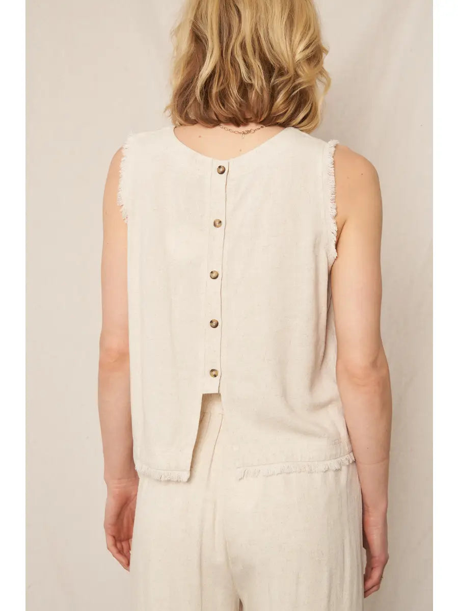 Celia Back Button Detail Sleeveless Top-Natural