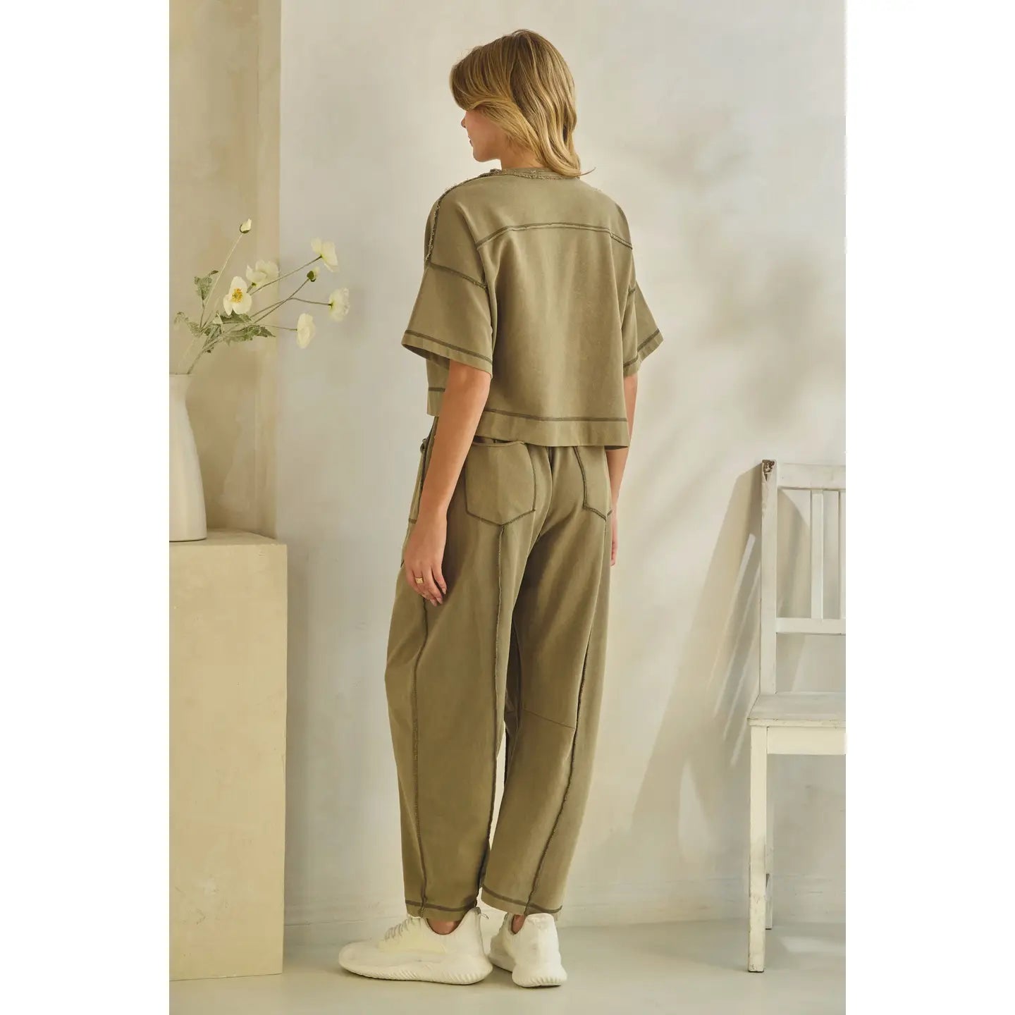 Cropped Easy Set-Olive