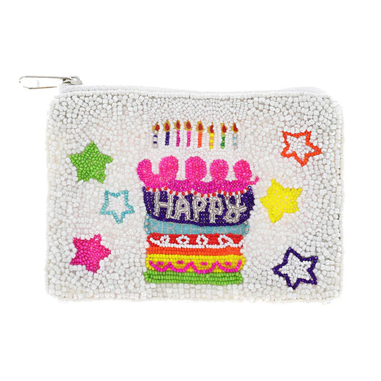 "Happy Birthday Cake" Beaded Zipper Coin Bag