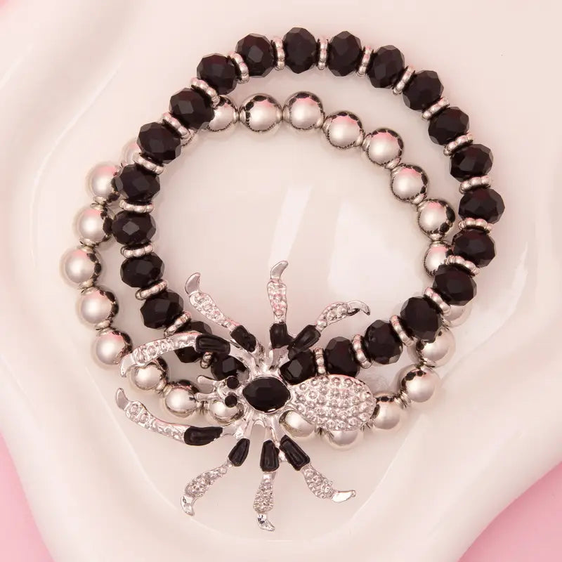 Halloween Rhinestone Pave Spider Charm Stretch Bracelet