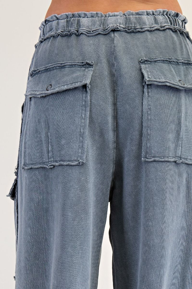 Dylan WASHED WIDE LEGS TERRY CARGO PANTS-Faded Navy