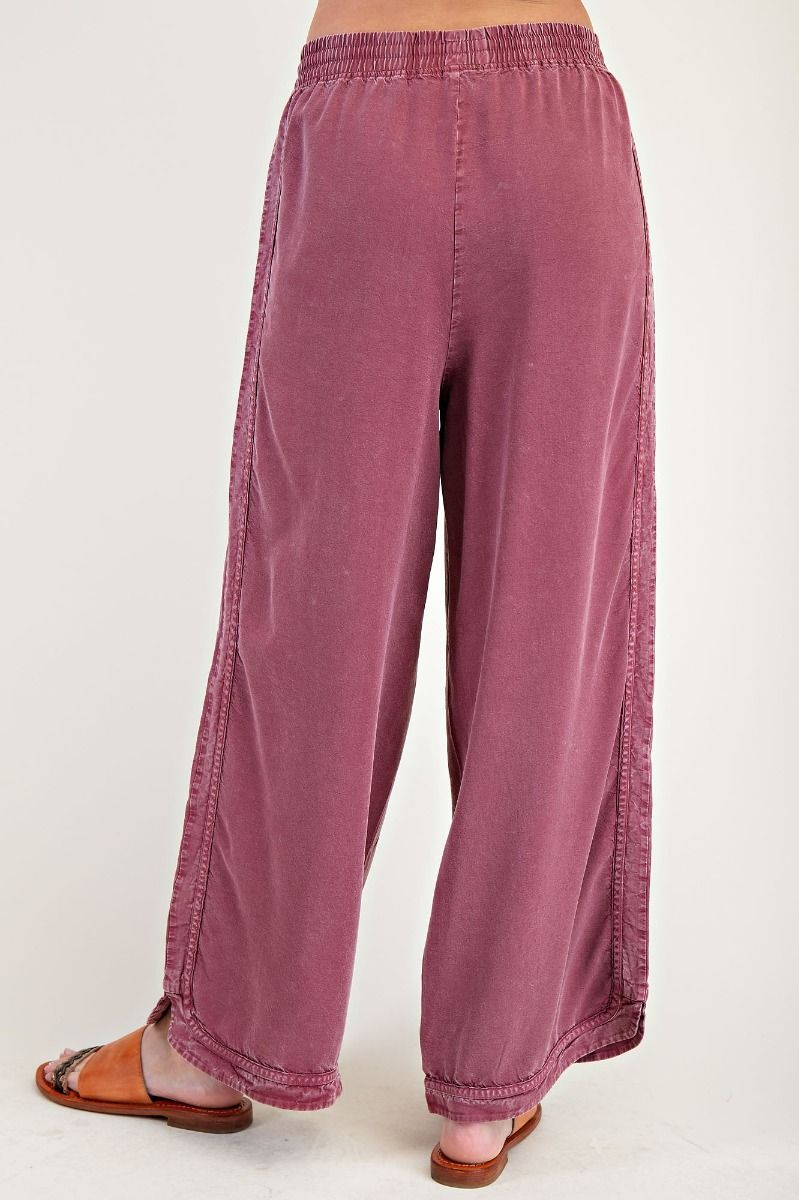 Phalen MINERAL WASHED SOFT TWILL WIDE LEG PANTS-Plum