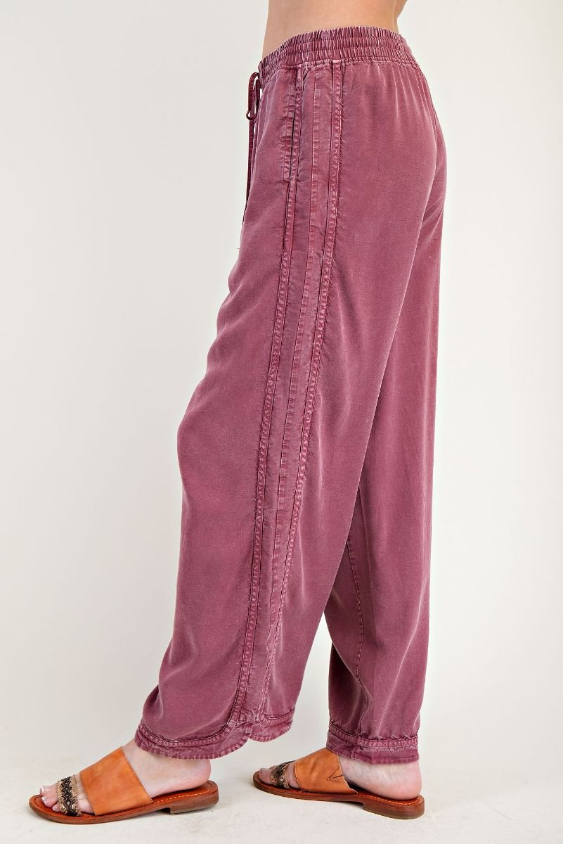 Phalen MINERAL WASHED SOFT TWILL WIDE LEG PANTS-Plum