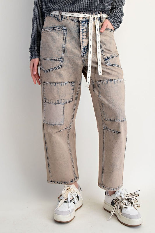 Riot WASHED DENIM BARREL PANTS-Dirty Denim