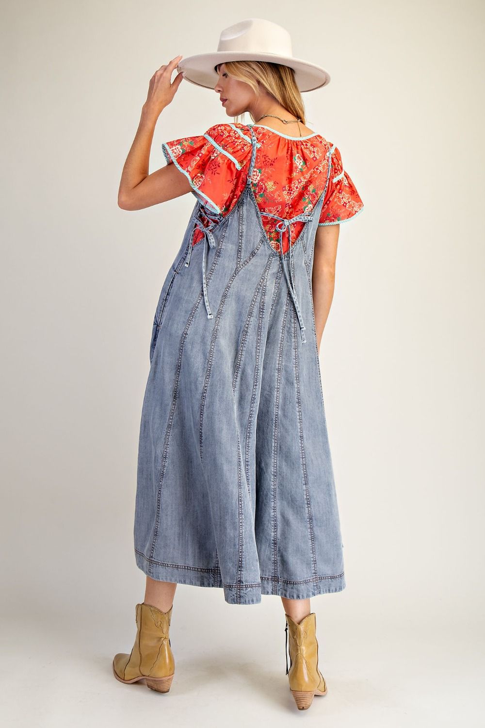 Zoe  WIDE LEG WASHED DENIM JUMPSUIT