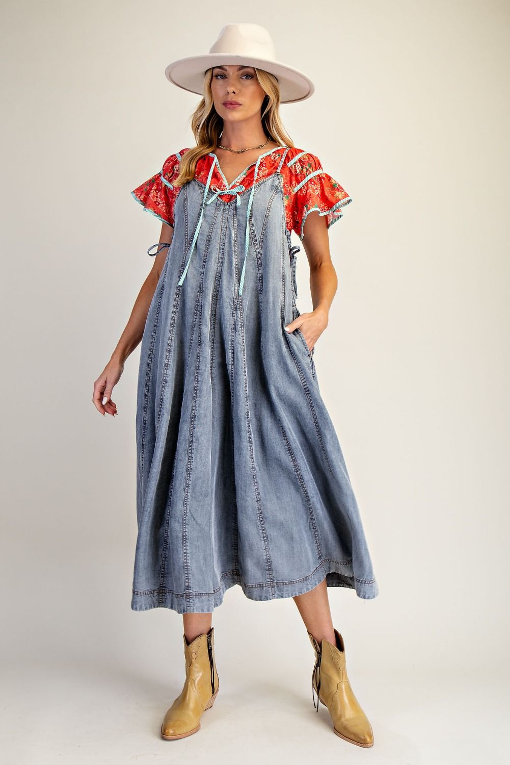 Zoe  WIDE LEG WASHED DENIM JUMPSUIT