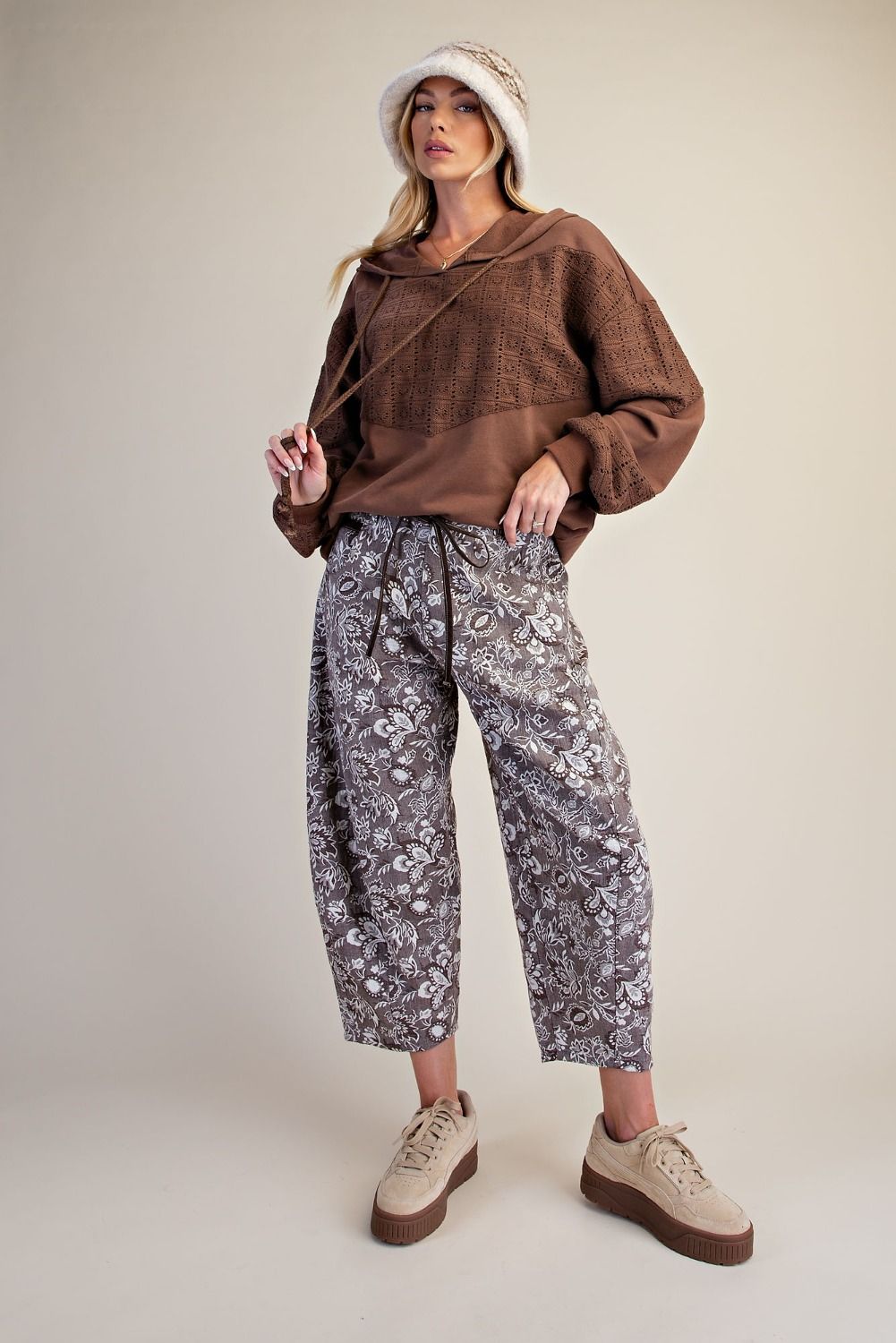 Romy CROPPED JACQUARD PANTS-Mocha