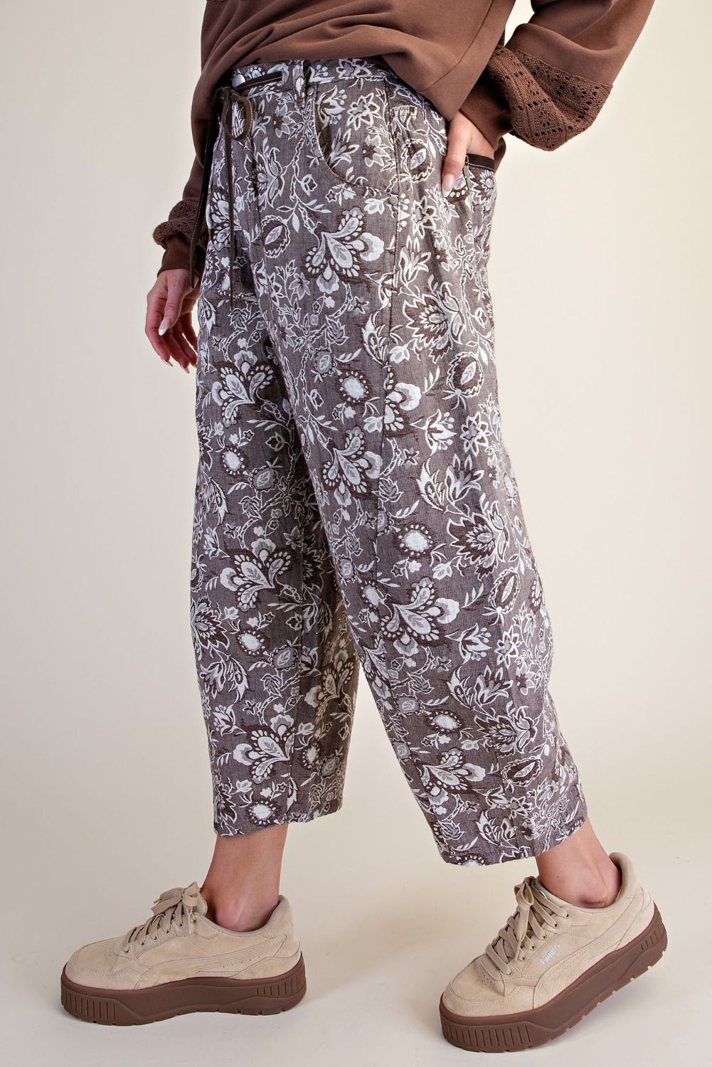 Romy CROPPED JACQUARD PANTS-Mocha