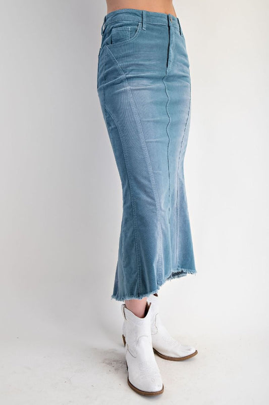 Tami STRETCH CORDUROY MERMAID SKIRT-Teal Blue