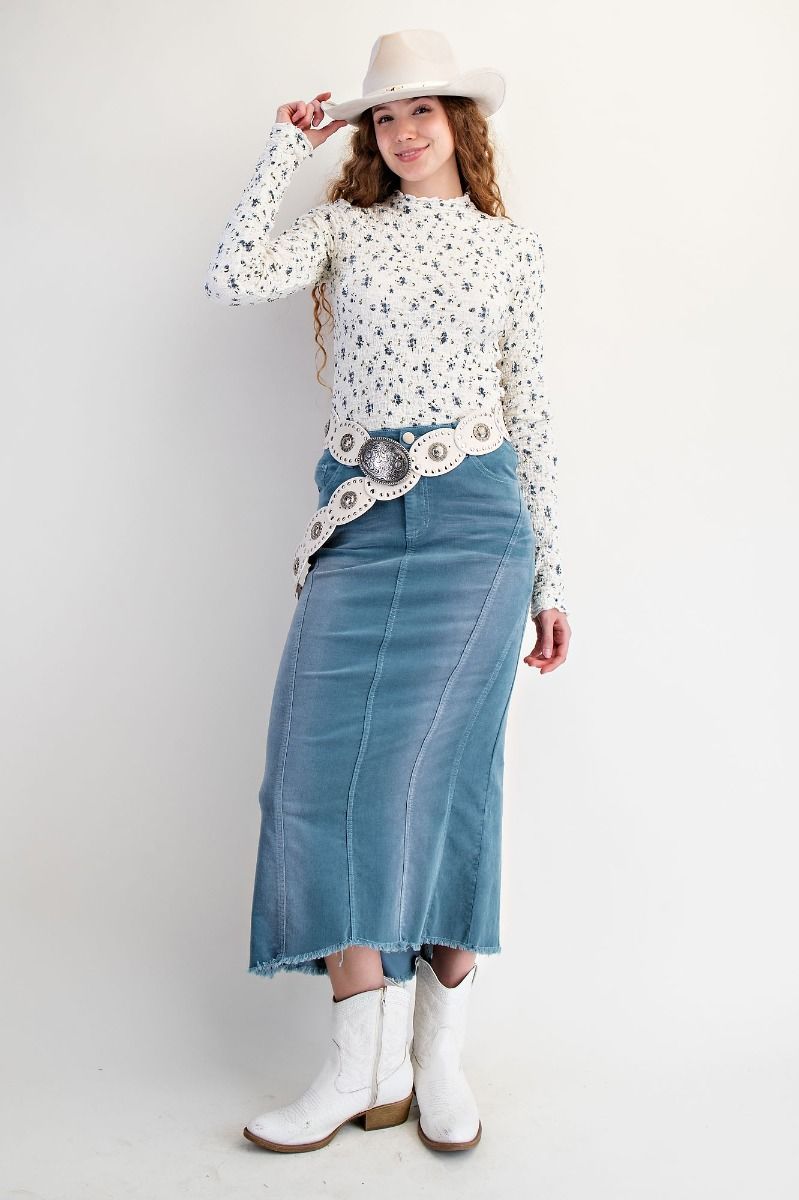 Carly STRETCH CORDUROY MERMAID SKIRT-Teal