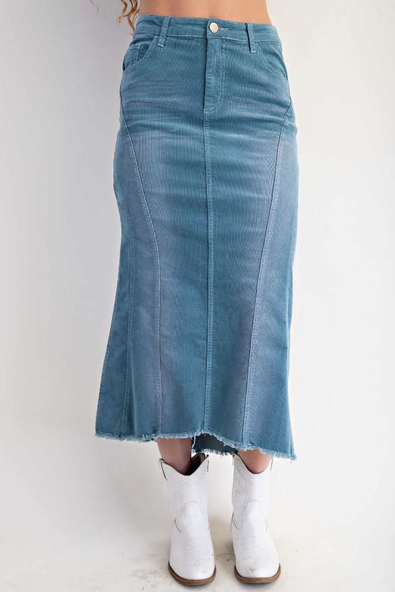 Carly STRETCH CORDUROY MERMAID SKIRT-Teal
