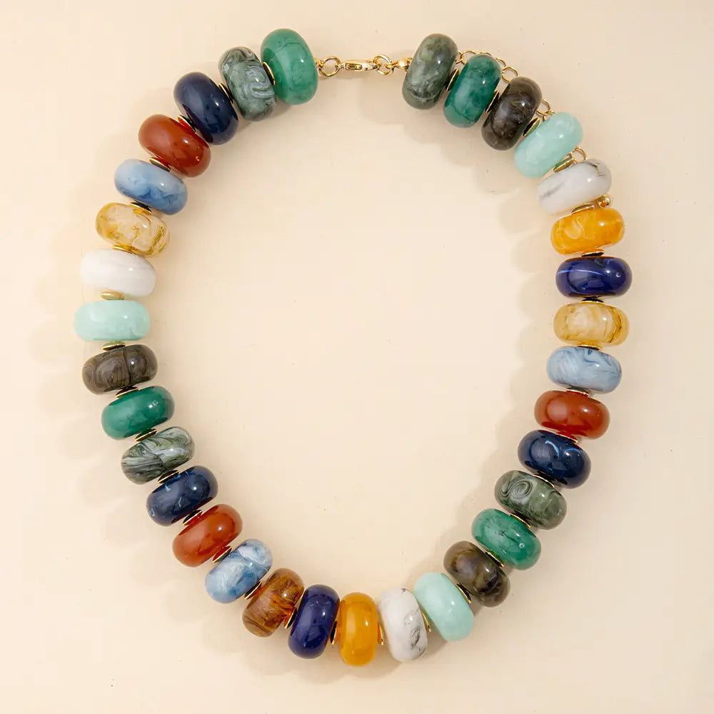 Chunky Marbled Disc Bead Statement Necklace-GDMT