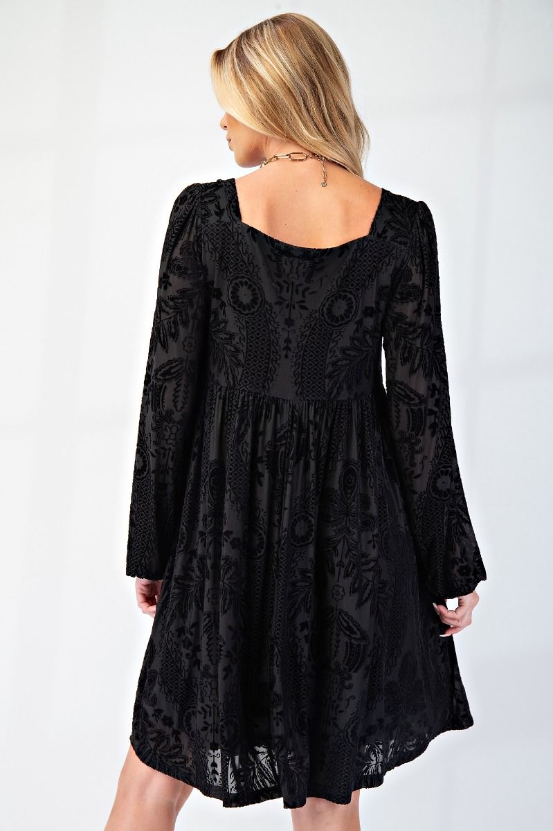 Burnout Velvet Dress-Black