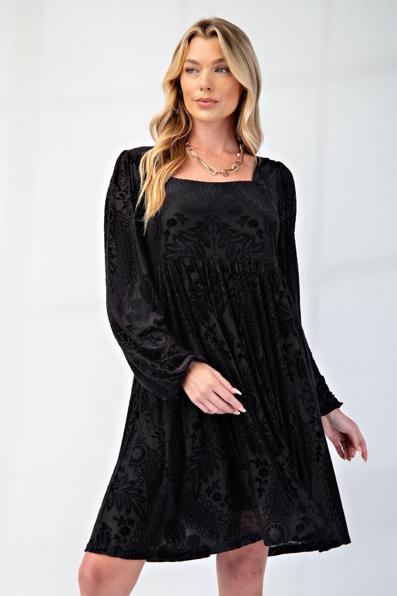 Burnout Velvet Dress-Black