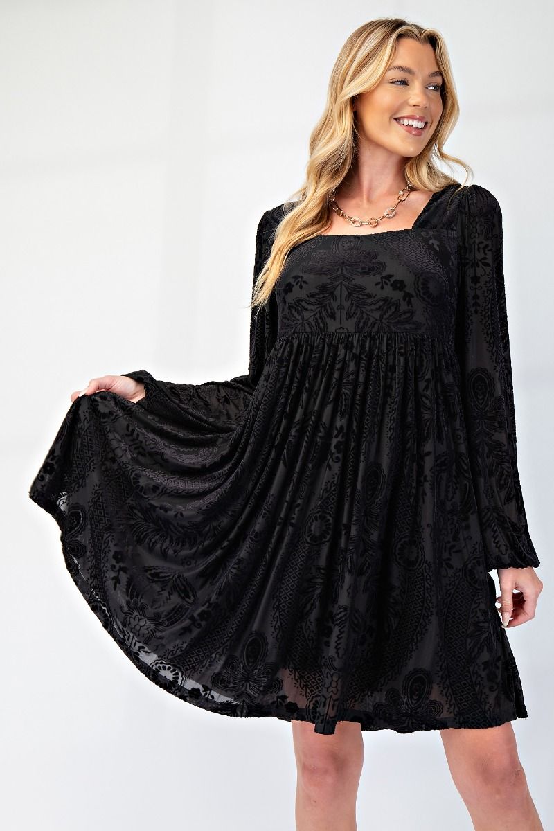 Burnout Velvet Dress-Black