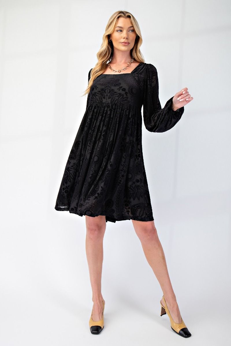 Burnout Velvet Dress-Black