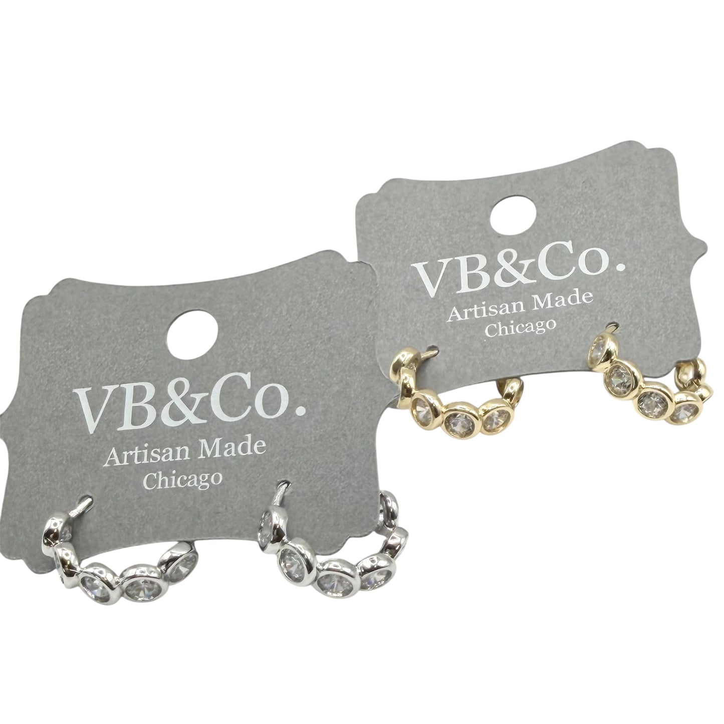 Crystal Bezel Huggie Hoop Earrings Gold