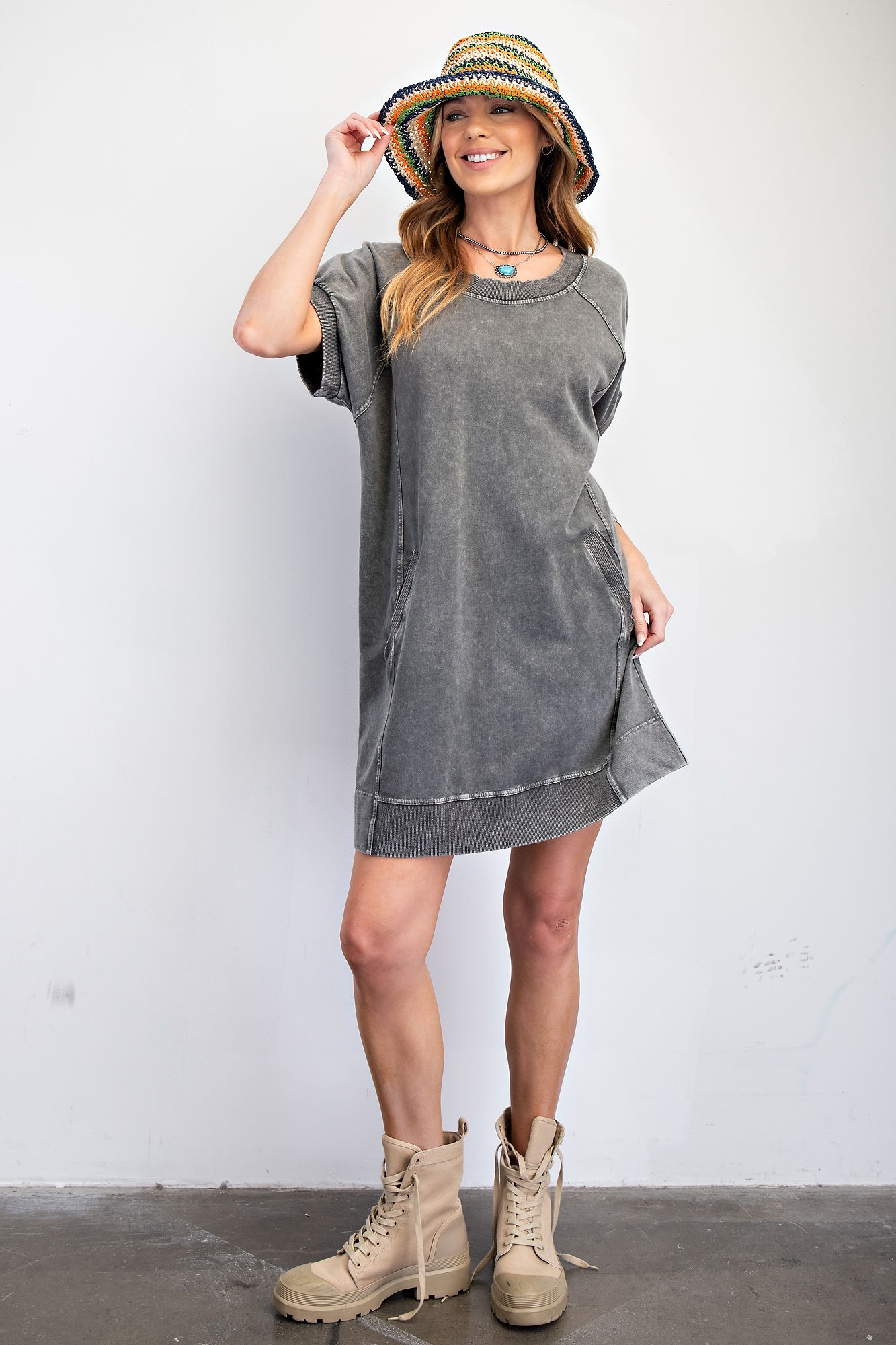 Shay Mineral Wash Terry Dress-Ash