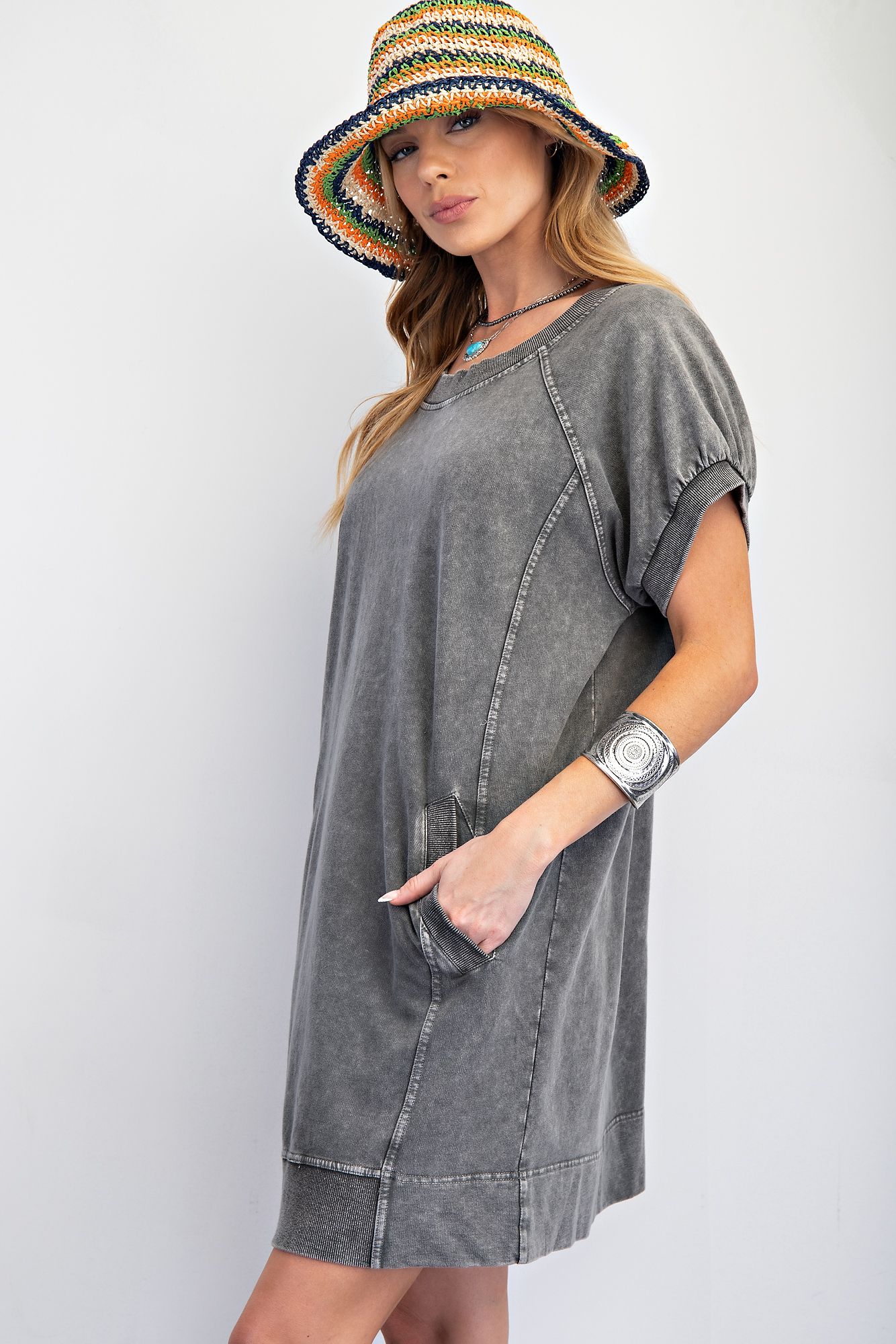 Shay Mineral Wash Terry Dress-Ash