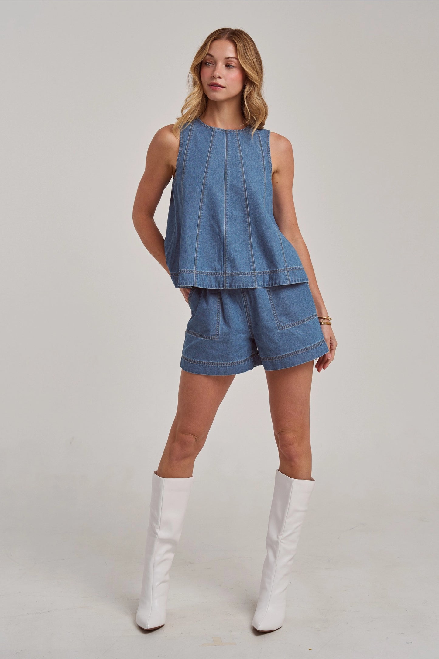 Billie Sleeveless Denim Top and Matching Shorts Set