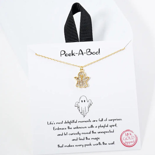Peek-A-Boo Cz Ghost Pendant Necklace-GDCRY