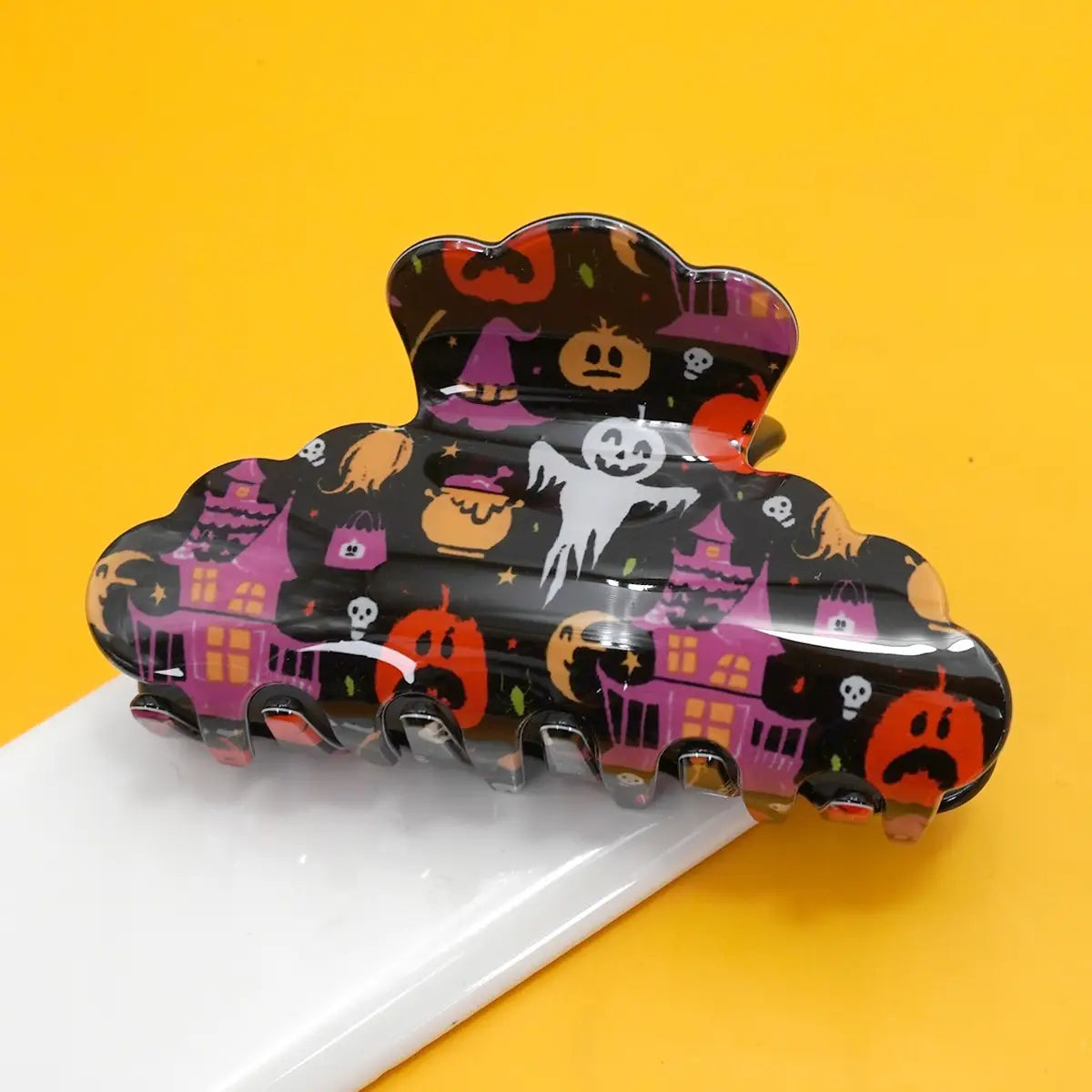 Halloween Pumpkin Ghost Hair Claw Clips-Black