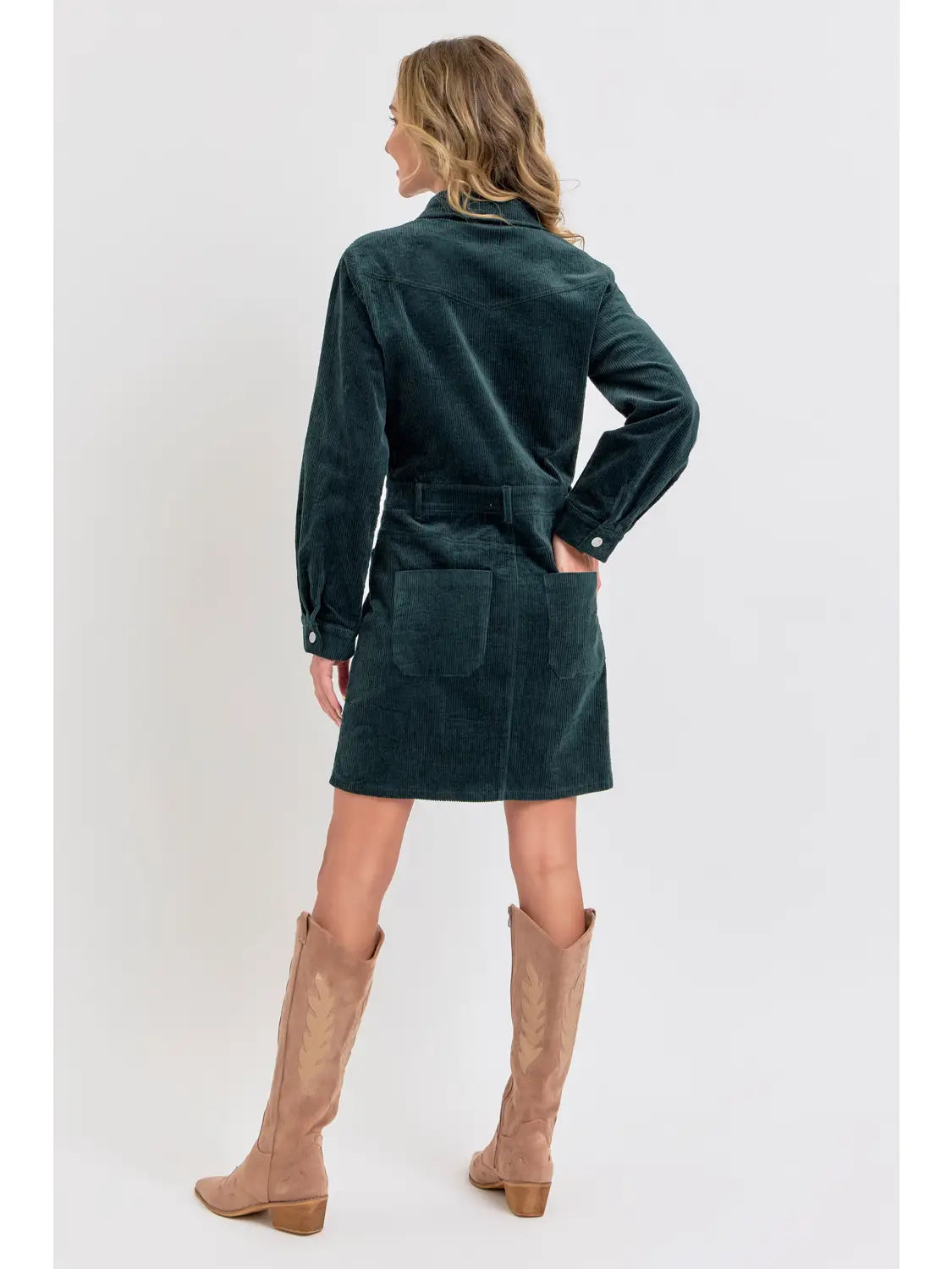 Corduroy Casual Timeless Mini Dress-Hunter