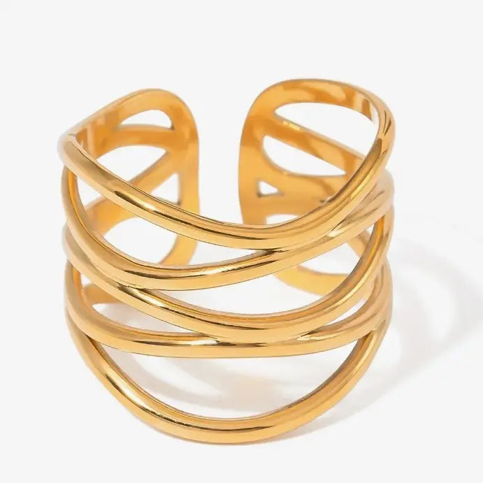 18K Stainless Steel Tarnish Free Rings-Weave