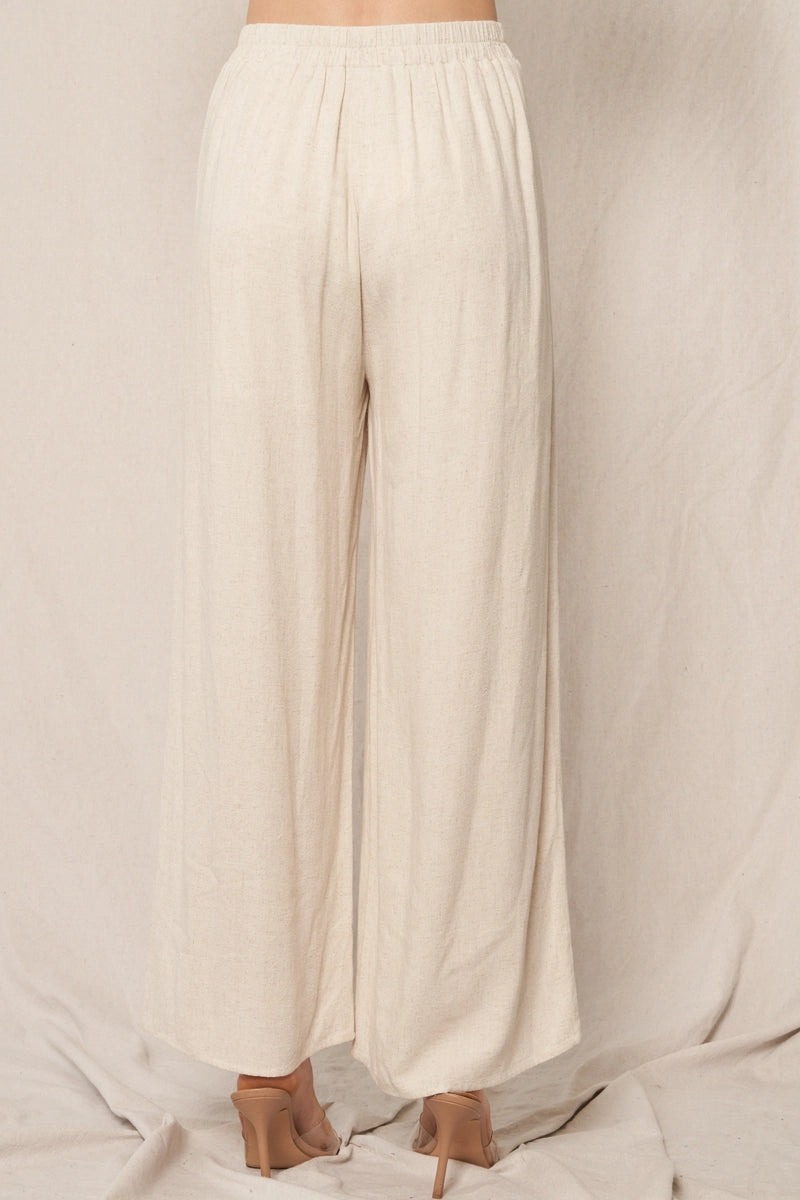 Celia Elastic Waistband Wide Leg Pants-Natural