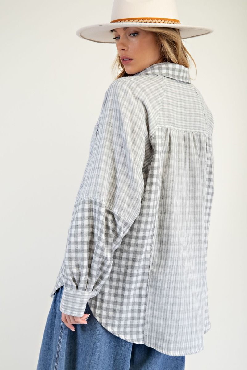 Lincoln CHECKBOARD MIX COTTON GAUZE SHIRT-Gray