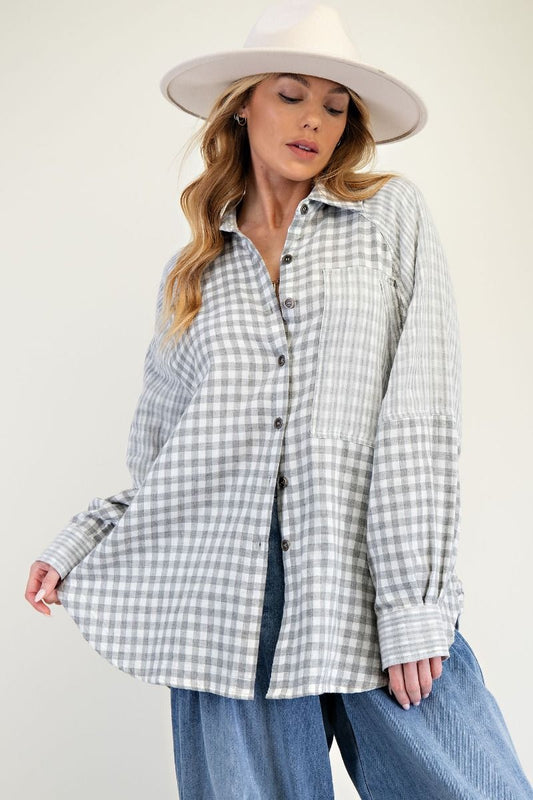 Lincoln CHECKBOARD MIX COTTON GAUZE SHIRT-Gray