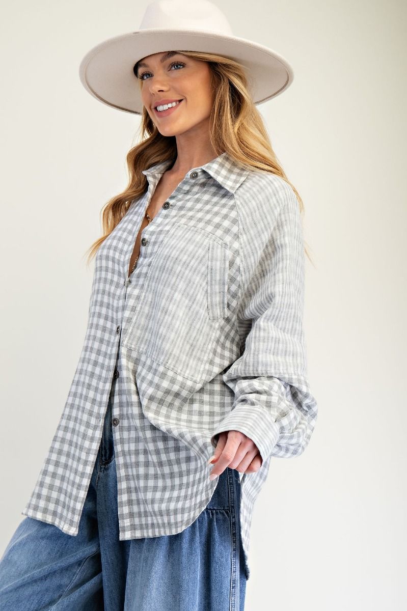 Lincoln CHECKBOARD MIX COTTON GAUZE SHIRT-Gray