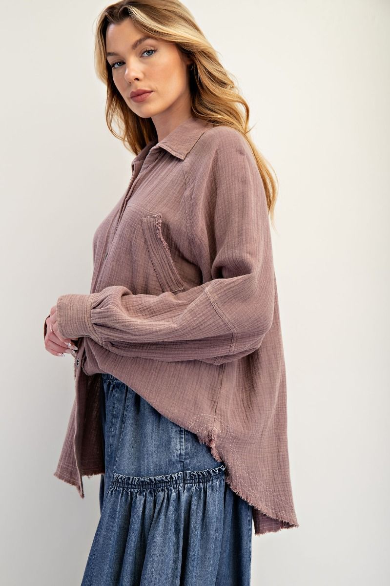 Margay MINERAL WASHED COTTON GAUZE SHIRT-Mocha