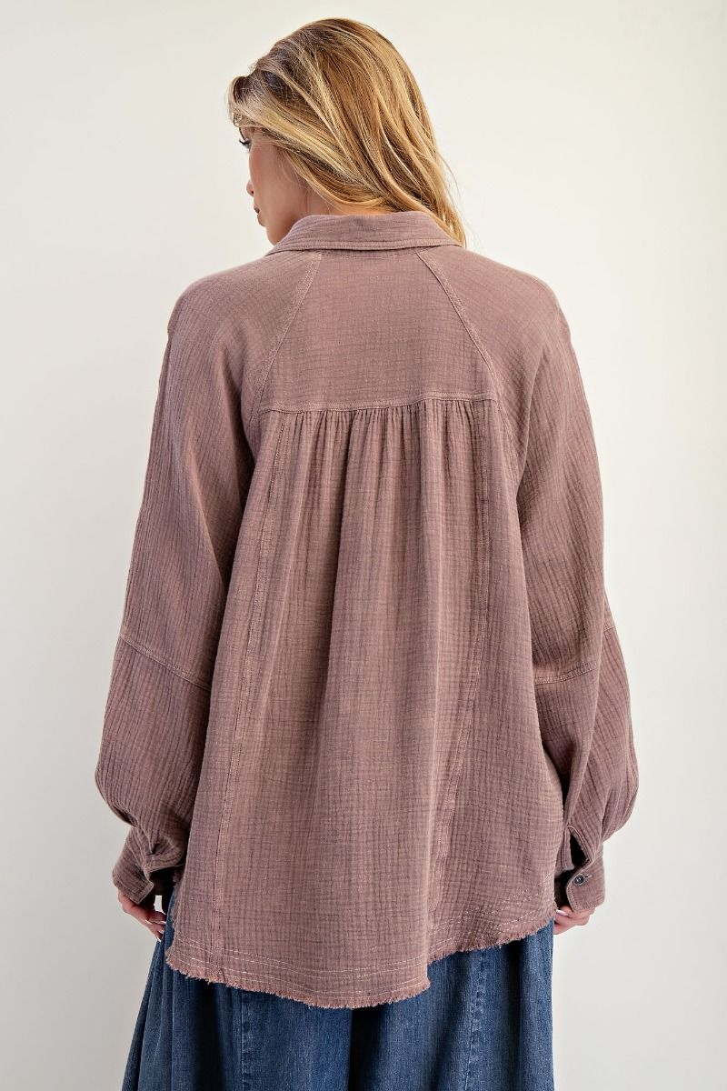 Margay MINERAL WASHED COTTON GAUZE SHIRT-Mocha