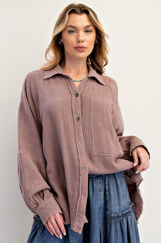 Margay MINERAL WASHED COTTON GAUZE SHIRT-Mocha