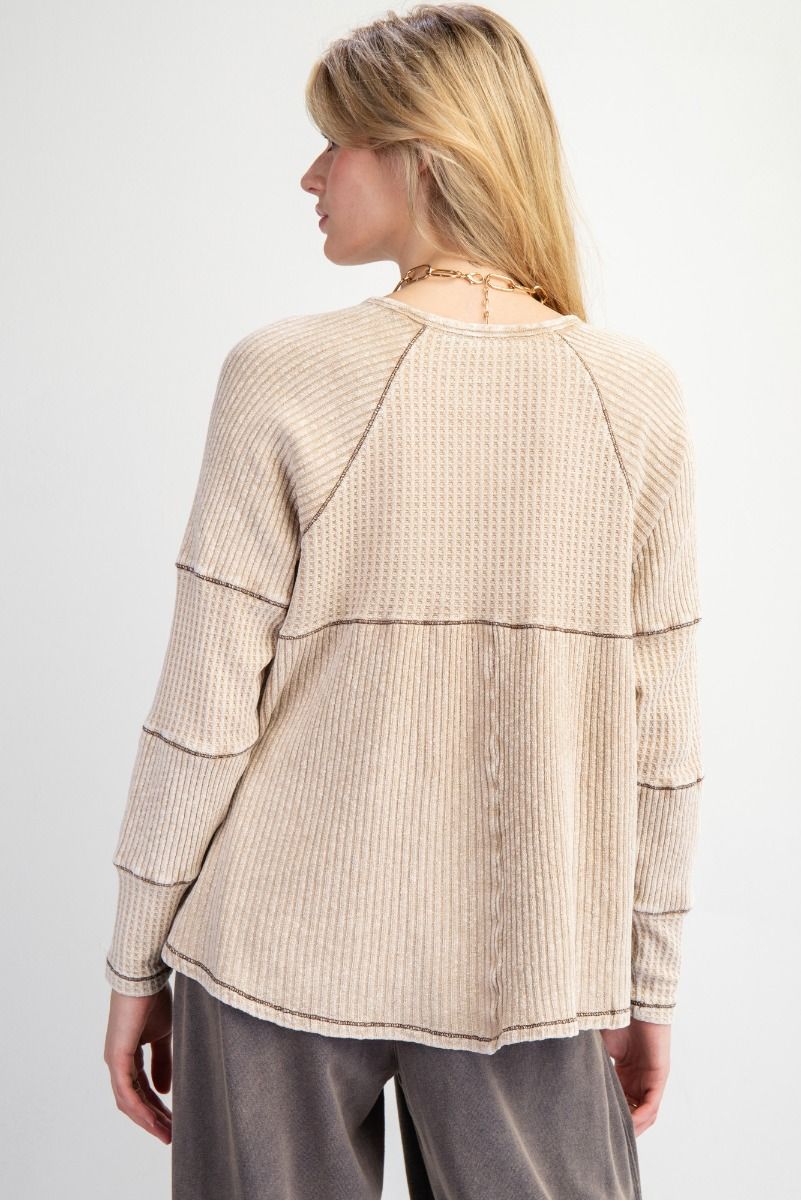 Josie WASHED THERMAL &amp; HENLEY KNIT TUNIC-Khaki