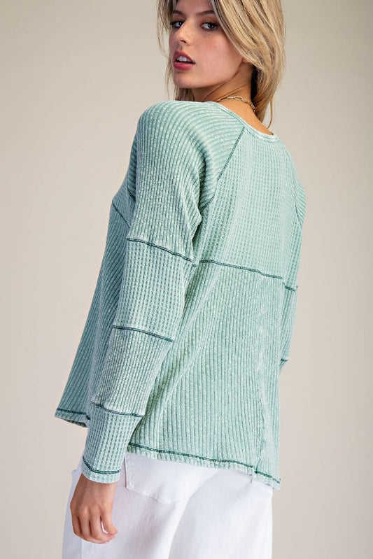 Josie  WASHED THERMAL & HENLEY KNIT TUNIC-Sage