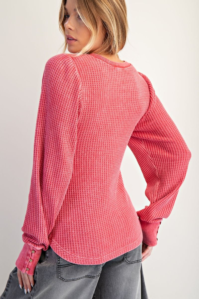 Jolie WASHED THERMAL HENLEY TOP-BOHO RED