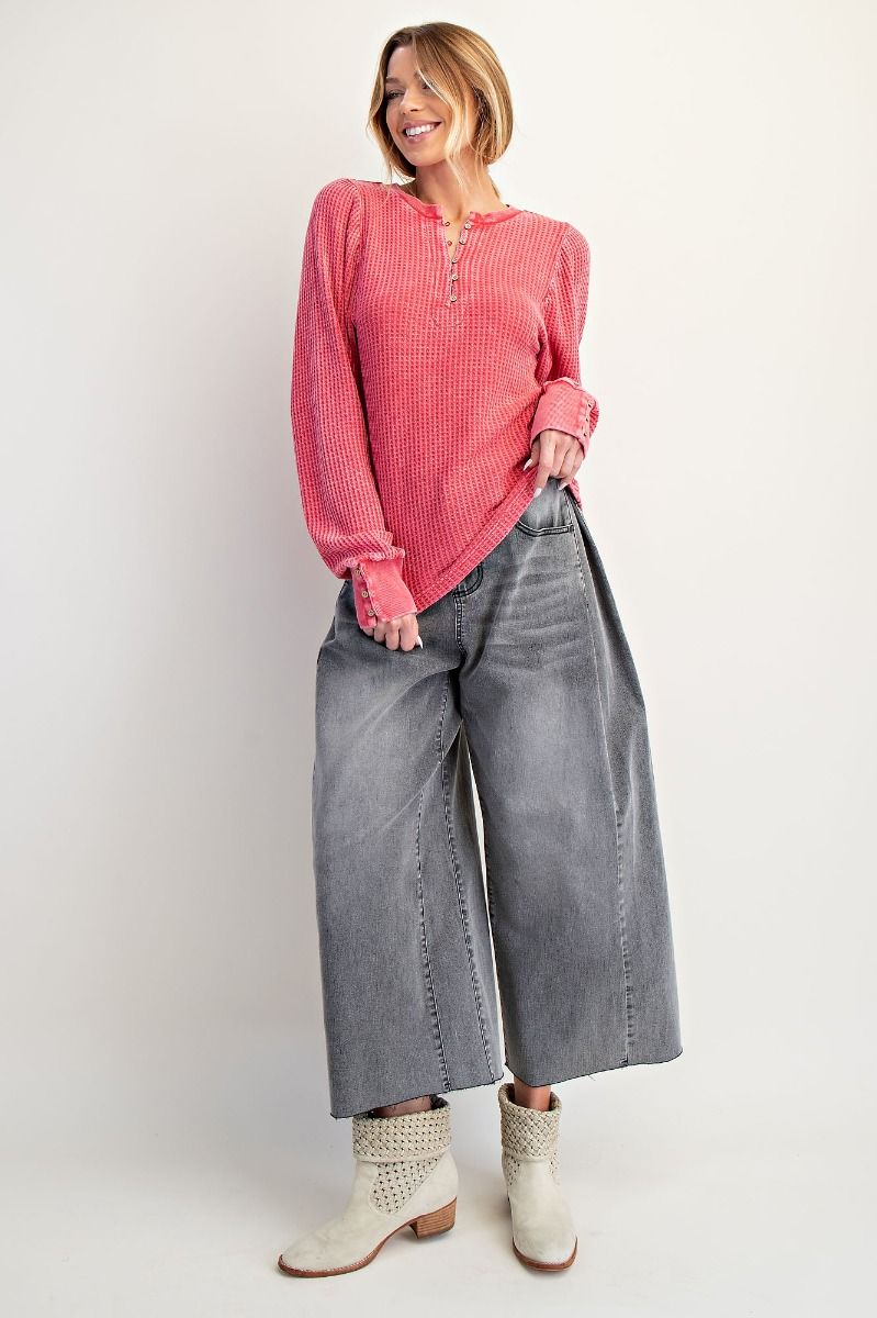 Jolie WASHED THERMAL HENLEY TOP-BOHO RED