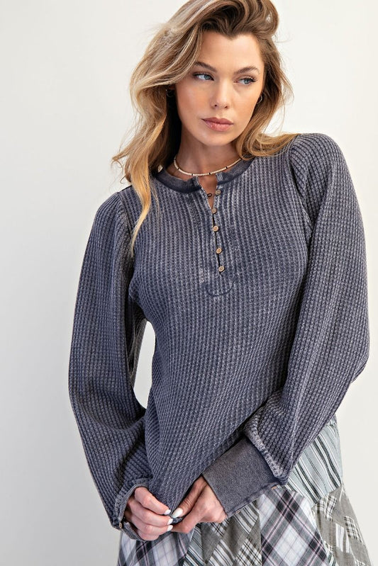 Jolie WASHED THERMAL HENLEY TOP-DkNvy