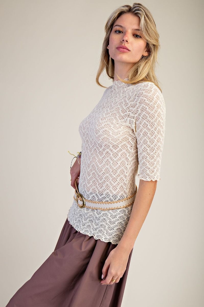 Cora HALF SLVS LACE FITTED TOP-Natrual