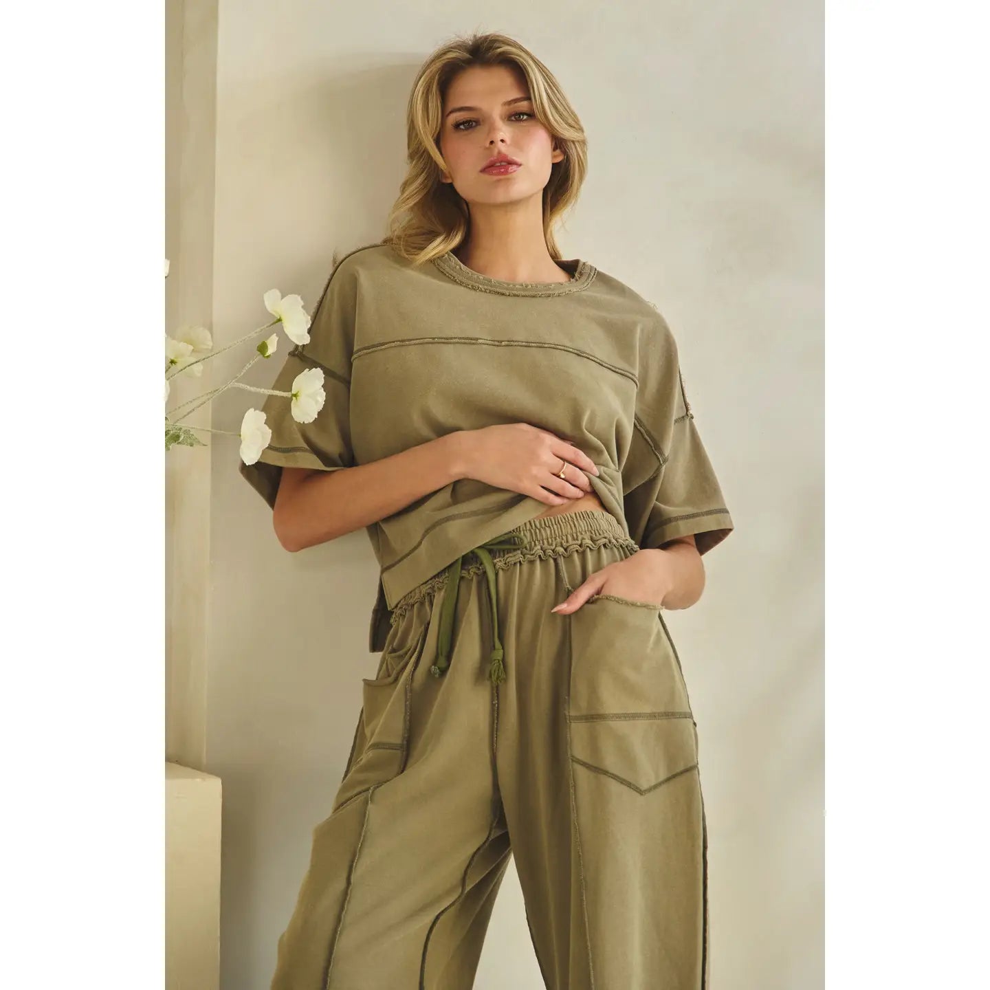 Cropped Easy Set-Olive
