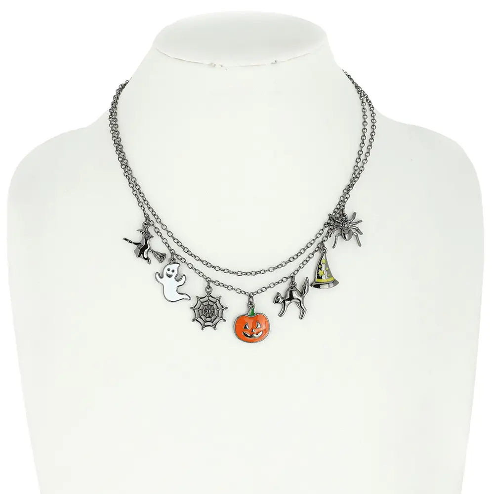 Halloween Jack O Lantern Pumpkin Charm Necklace