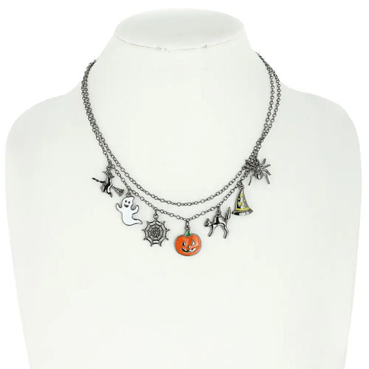 Halloween Jack O Lantern Pumpkin Charm Necklace