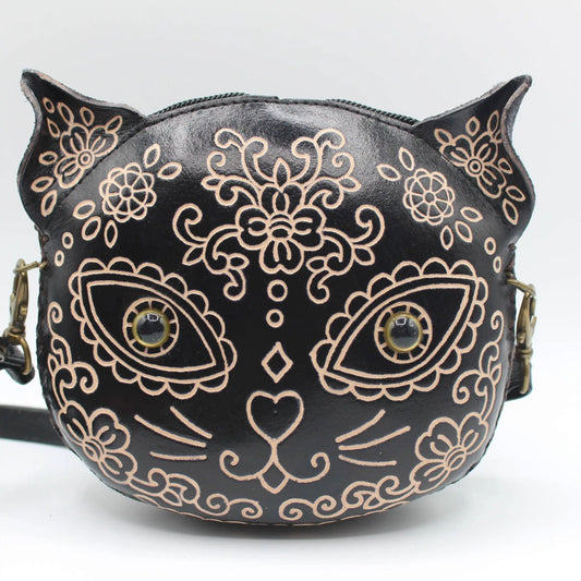Sugar Skull Black Cat Little Purse Crossbody