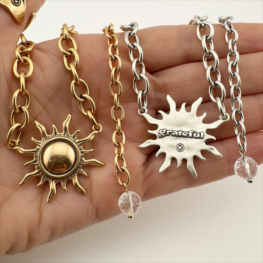 "Grateful" Sun Choker Necklace-Gold