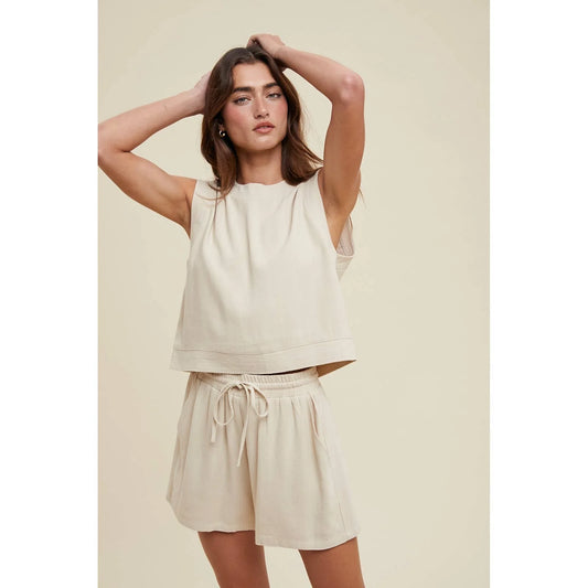 Quinn Linen Tank and Shorts Set-Brick