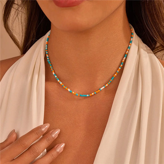 18K Stainless Steel Tarnish Free Beaded Necklace-Turquoise